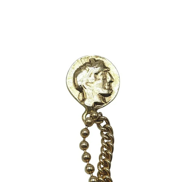 Vintage 1960s Costume Greek Coin Sweater Clip in Gold Tone Metal Cleopatra Pin - Picture 2 of 5